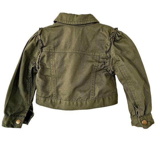 Little Lass Toddler Green Denim Jacket Girls 24Mo Ruffled Long Slv Embroidered - Picture 2 of 10